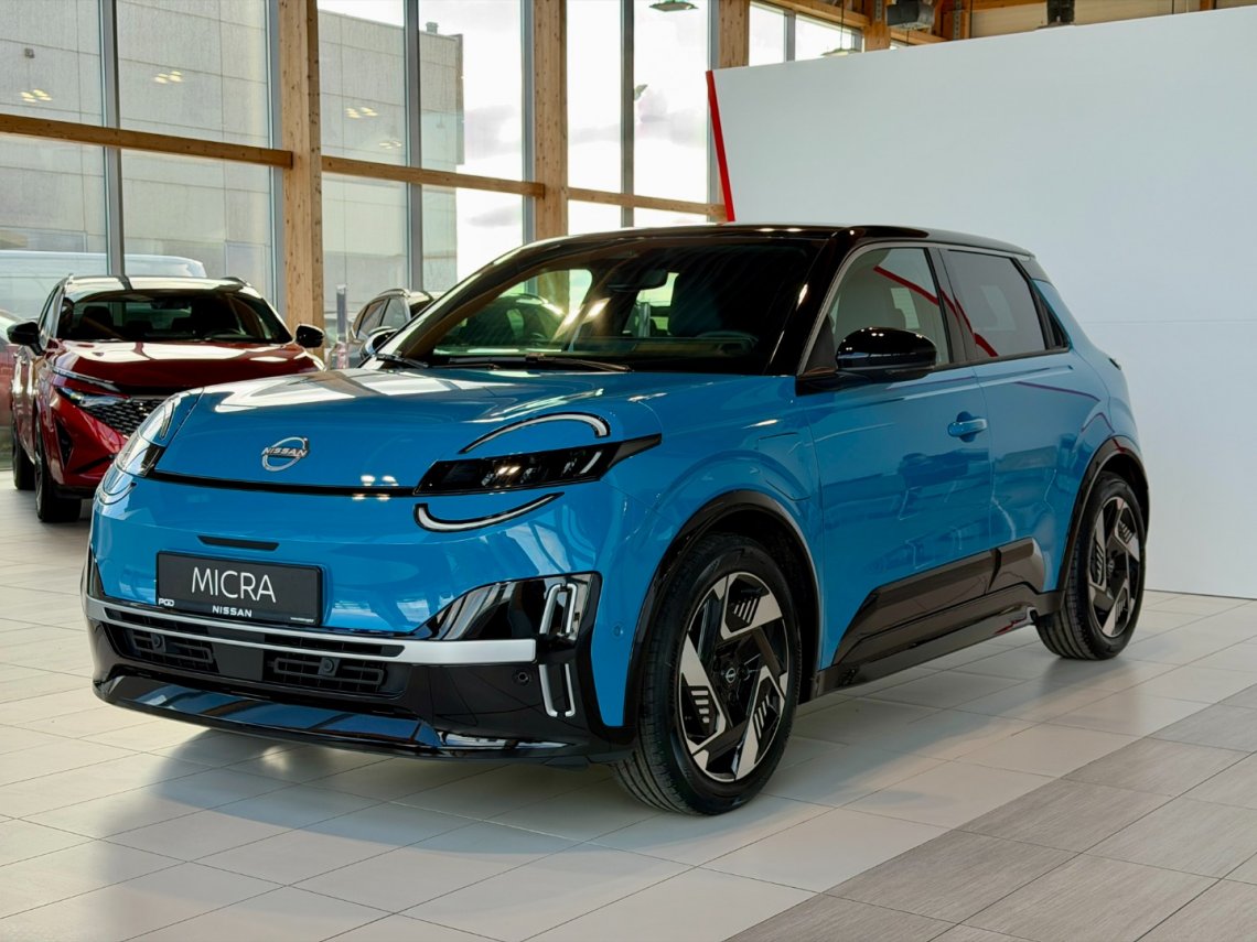 Nissan Micra MICRA 52 kwh 150 [km] Evolve Plus, niebieska tapicerka, felgi 18" sport   R.